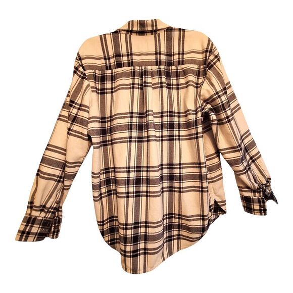 Gap Shirt Cotton Flannel Plaid Navy Blue Oversized Button Up Women Medium TALL - Picture 3 of 14